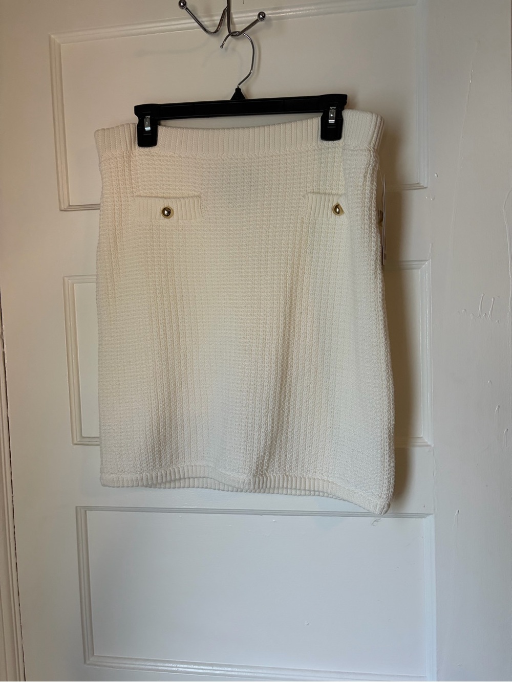 French Connection Cream Knit Mini Skirt with Gold Buttons